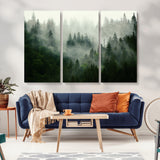 167720496-MGV-CV-36X24-Misty Forest Wall Art – Serene Evergreen Trees Canvas Print, Foggy Mountain Nature Landscape Decor for Bedroom, Living Room or