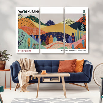 66936-MGV-CV-36X24-Kusama Wall Art – Vibrant Abstract Hills Canvas Print, Japanese Modern Landscape Poster for Living Room, Office, Studio or