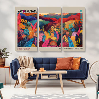 70959-MGV-CV-36X24-Yayoi Kusama Inspired Wall Art – Bold Floral Landscape Canvas Print, Vibrant Modern Abstract Poster for Living Room, Bedroom, or