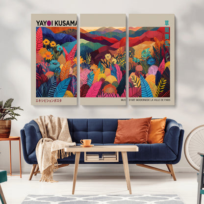 70959-MGV-CV-36X24-Yayoi Kusama Inspired Wall Art – Bold Floral Landscape Canvas Print, Vibrant Modern Abstract Poster for Living Room, Bedroom, or