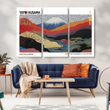 14839-MGV-CV-36X24-Yayoi Kusama Wall Art – Panoramic Mountain & River Canvas Print, Modern Abstract Japanese Landscape Decor for Living Room or