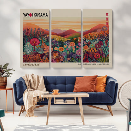 66096-MGV-CV-36X24-Yayoi Kusama Wall Art – Sunset Floral Landscape Canvas Print, Vibrant Flower Garden Panorama for Living Room, Bedroom or Office