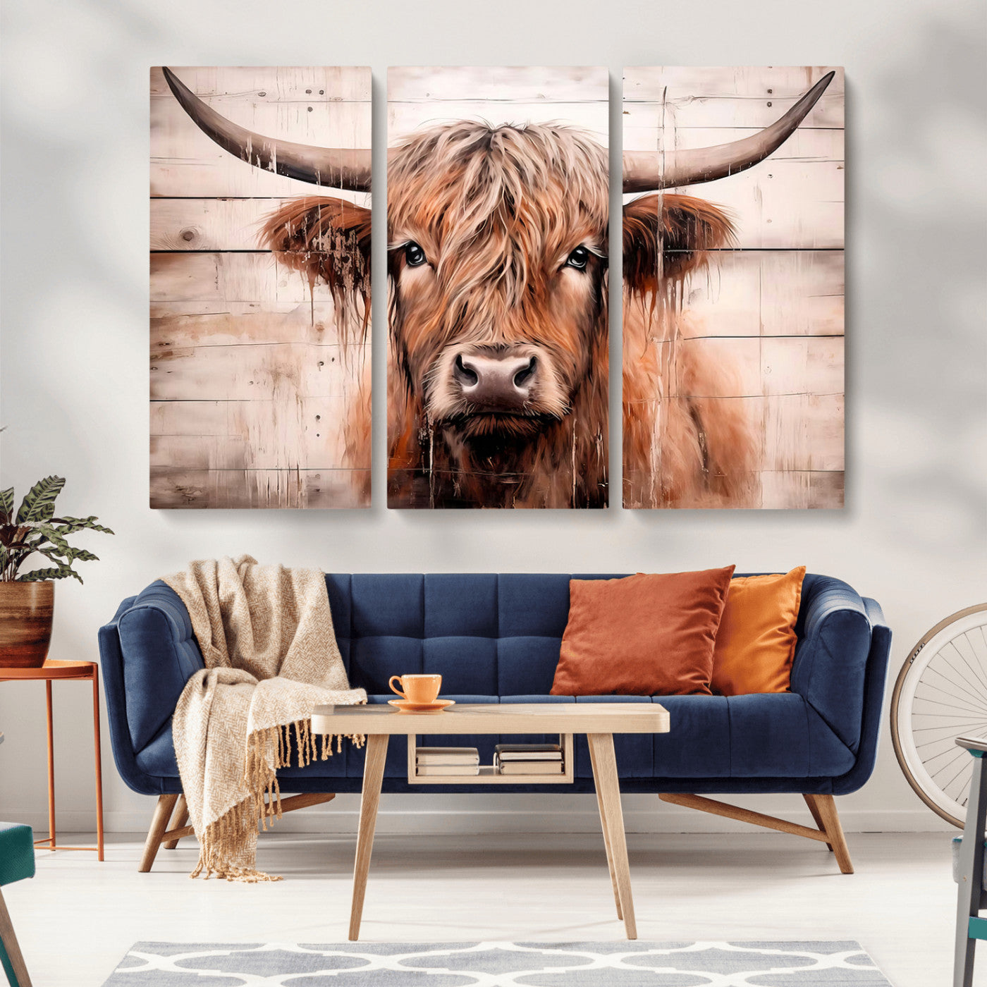 93730-MGV-CV-36X24-Scottish Cow Wall Art Canvas Print, Framed Longhorn Cow Art Picture Print, Highland Cattle Perfect Rustic Farmhouse Decor Artwork