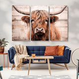 93730-MGV-CV-36X24-Scottish Cow Wall Art Canvas Print, Framed Longhorn Cow Art Picture Print, Highland Cattle Perfect Rustic Farmhouse Decor Artwork