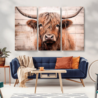 93730-MGV-CV-36X24-Scottish Cow Wall Art Canvas Print, Framed Longhorn Cow Art Picture Print, Highland Cattle Perfect Rustic Farmhouse Decor Artwork