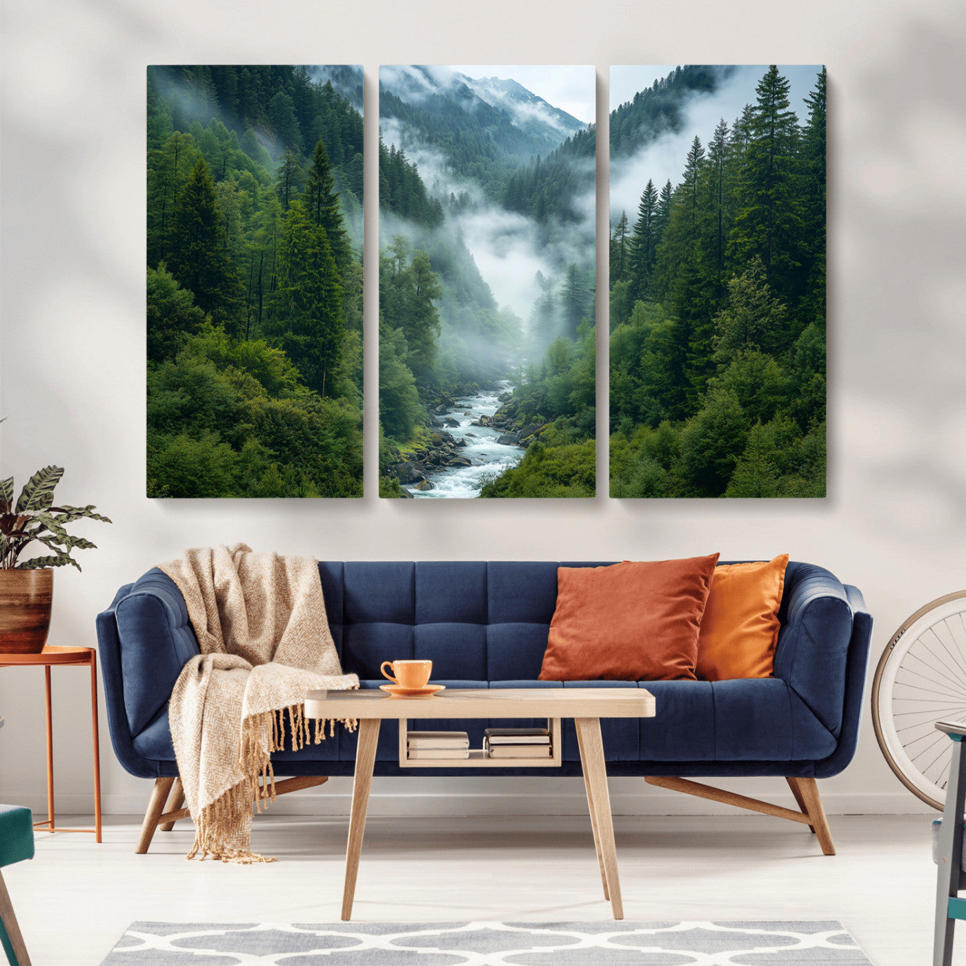 69453-MGV-CV-36X24-Mountain Forest Wall Art – Misty River and Evergreen Landscape Canvas Print, Nature Photography Poster for Living Room, Bedroom,
