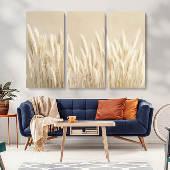 81444-MGV-CV-36X24-Pampas Grass Wall Art Canvas Print, Framed Beige Pampas Grass Art Picture Print, Minimalist Beige Perfect Minimalist Nature Decor