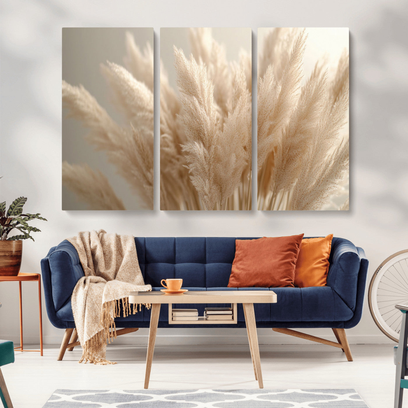 50300-MGV-CV-36X24-Pampas Grass Wall Art Canvas Print, Framed Minimalist Pampas Grass Art Picture Print, Beige Pampas Grass Perfect Minimalist Boho