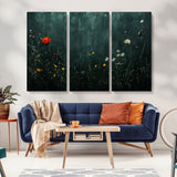 26218-MGV-CV-36X24-Wildflower Wall Art – Dark Botanical Floral Canvas Print, Modern Nature Painting Poster with Daisy Poppy Yellow Flowers for Living