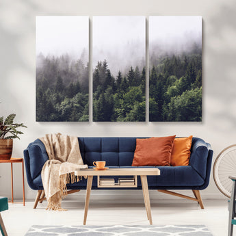 42578900-MGV-CV-36X24-Misty Pine Forest Wall Art – Tranquil Foggy Mountain Canvas Print, Nature Landscape Décor for Bedroom, Living Room, Cabin or