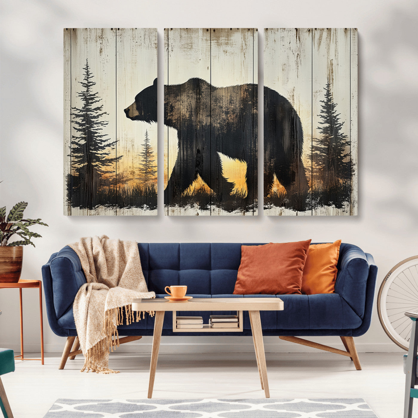 83875-MGV-CV-36X24-Sunset Bear Wall Art – Rustic Wildlife Canvas Print with Forest Silhouette, Cabin Lodge Decor for Living Room or Office