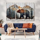 55777-MGV-CV-36X24-Rustic Bear Wall Art Canvas Print, Framed Mountain and Forest Art Picture Print, Wooden Bear Perfect Rustic Lodge Decor Artwork