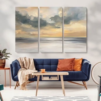 45544-MGV-CV-36X24-Ocean Sunset Wall Art – Serene Seascape Canvas Print with Golden Sky and Calm Water, Coastal Beach Artwork for Living Room,