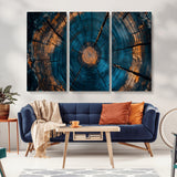 65231-MGV-CV-36X24-Blue and Gold Tree Ring Wall Art – Rustic Abstract Wood Slice Canvas Print, Modern Nature Inspired Artwork for Living Room,