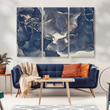 28282-MGV-CV-36X24-Blue Abstract Wall Art – Modern Ink Swirl Canvas Print, Contemporary Navy and Gold Painting for Living Room, Bedroom, Office or