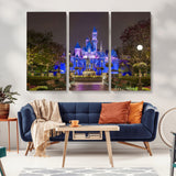 63560-MGV-CV-36X24-Fairy Tale Castle Wall Art – Magical Night Scene Canvas Print with Lights and Gardens, Fantasy Architecture Artwork for Living
