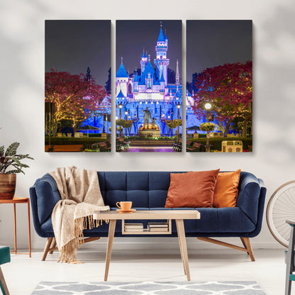 66710-MGV-CV-36X24-Enchanted Castle Wall Art – Magical Night Scene Canvas Print with Glowing Lights, Fantasy Architecture Artwork for Living Room,
