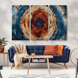 90395-MGV-CV-36X24-Tree Ring Wall Art – Abstract Wood Grain Canvas Print with Fiery Red and Blue Tones, Bold Rustic Nature Inspired Artwork Decor for