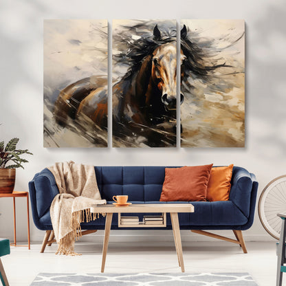 53001-MGV-CV-36X24-Wild Horse Wall Art – Majestic Stallion Canvas Print with Flowing Mane, Rustic Western Style Painting for Living Room, Office or