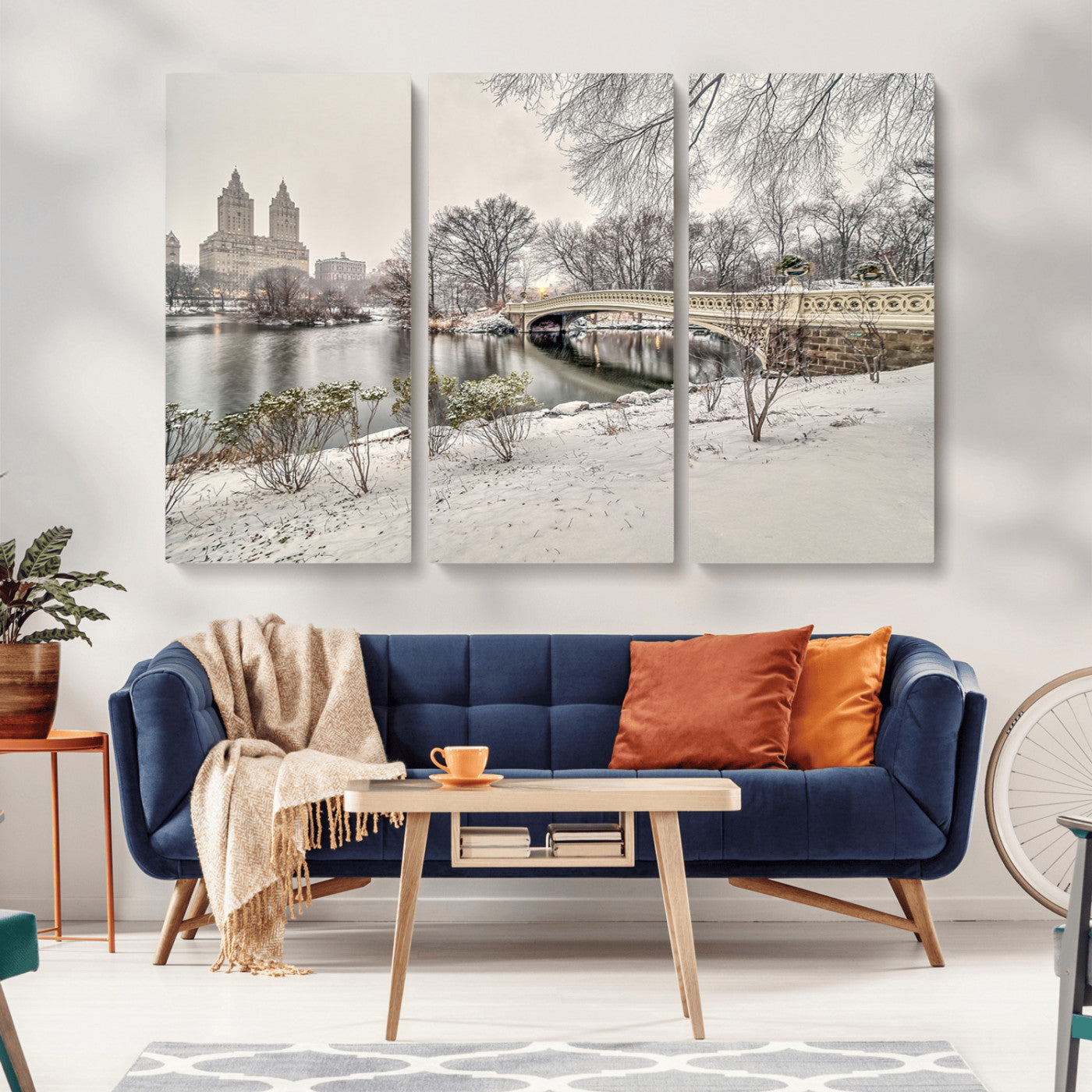 60292-MGV-CV-36X24-Central Park Winter Wall Art – Snowy Bow Bridge Canvas Print, Scenic New York City Landscape Photography for Living Room, Bedroom