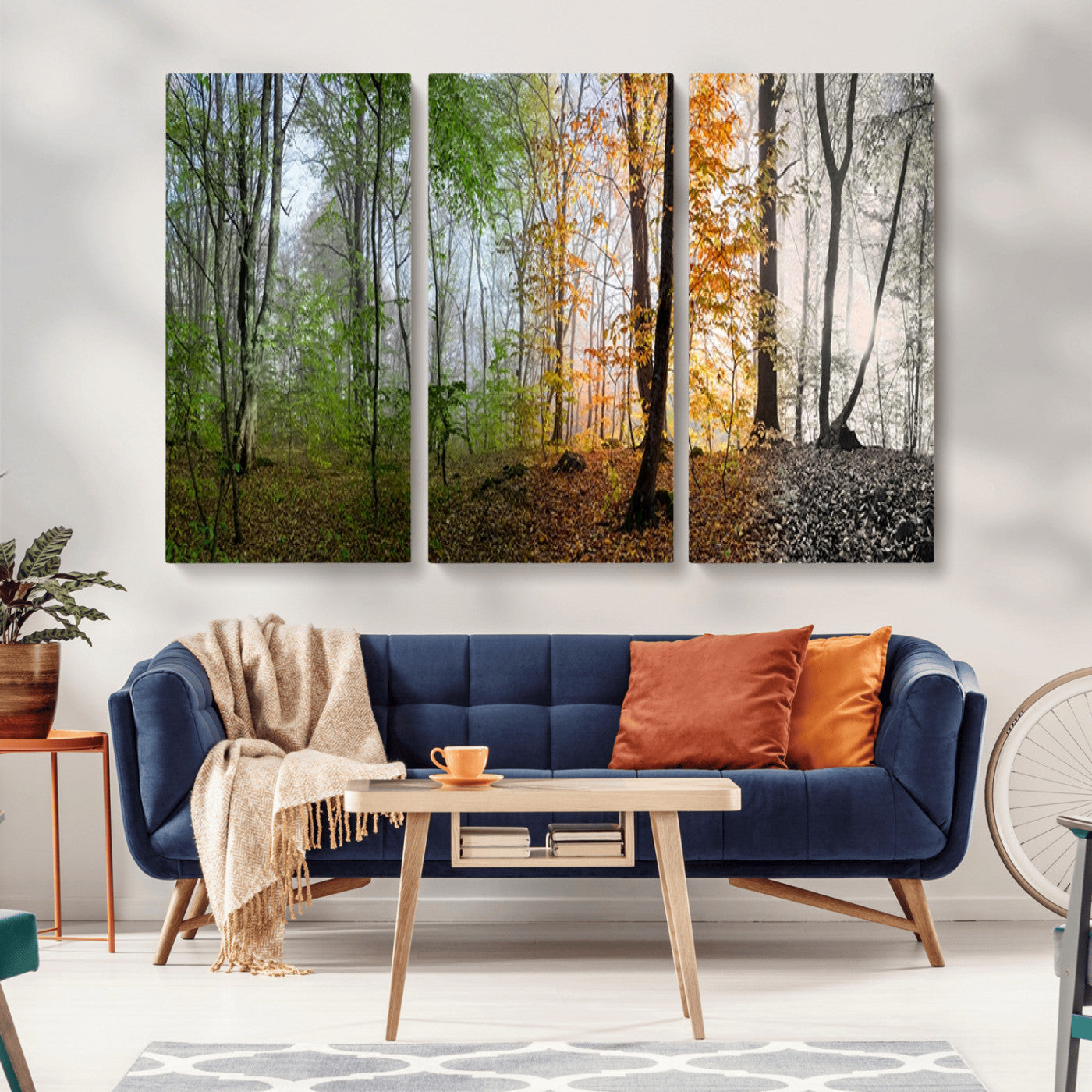95317-MGV-CV-36X24-Four Seasons Forest Wall Art – Panoramic Nature Canvas Print Showing Spring, Summer, Autumn and Winter Landscape for Living Room,
