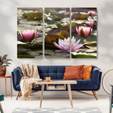 28394-MGV-CV-36X24-Water Lily Pond Wall Art – Pink Lotus Flowers Canvas Print with Green Lily Pads, Peaceful Botanical Artwork for Living Room,