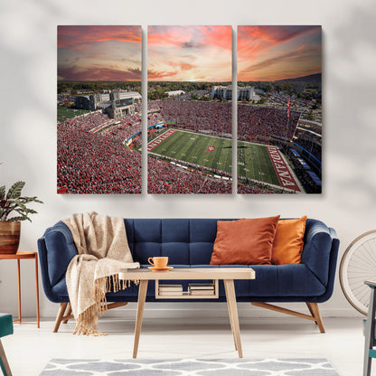 51135-MGV-CV-36X24-Indiana Hoosiers Stadium Wall Art – Panoramic Football Canvas Print with Game Day Crowd and Sunset Sky, Sports Artwork for Man