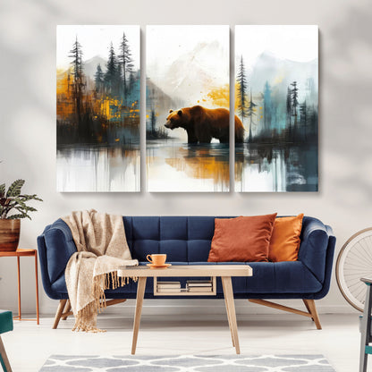 50308-MGV-CV-36X24-Bear Wilderness Wall Art – Mountain Forest Canvas Print, Rustic Cabin Decor with Wildlife Landscape, Nature Artwork for Lodge,