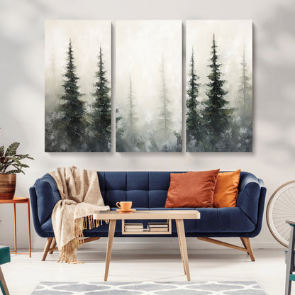 33241-MGV-CV-36X24-Misty Forest Wall Art Canvas Print, Framed Foggy Pines Art Picture Print, Forest Haze Perfect Rustic Minimalist Decor Artwork