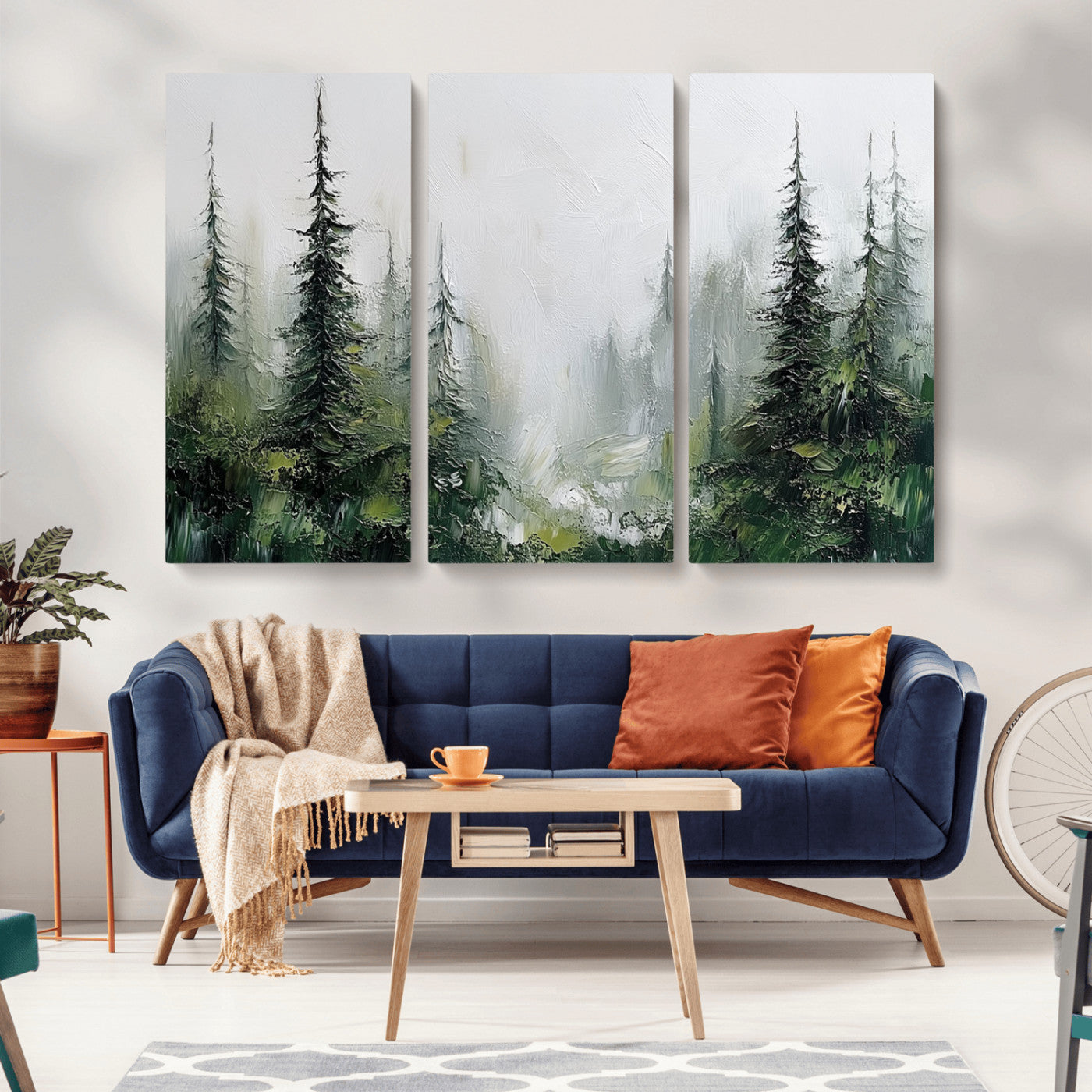 76014-MGV-CV-36X24-Forest Wall Art – Textured Canvas Print Featuring Misty Evergreen Pines and Woodland Landscape, Rustic Nature Artwork for Living