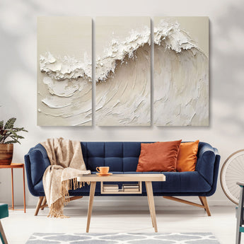 45175-MGV-CV-36X24-Textured Wave Wall Art Canvas Print, Framed Minimal Seascape Art Picture Print, Elegant Wave Perfect Modern Coastal Decor Artwork