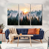 56391411-MGV-CV-36X24-Misty Forest Wall Art Canvas Print, Framed Sunrise Pines Art Picture Print, Moody Pines Perfect Serene Woodland Decor Artwork