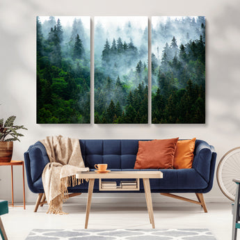 17393683-MGV-CV-36X24-Misty Forest Art Wall Art Canvas Print, Framed Foggy Mountain Art Art Picture Print, Scenic Wall Print Perfect Decor Artwork