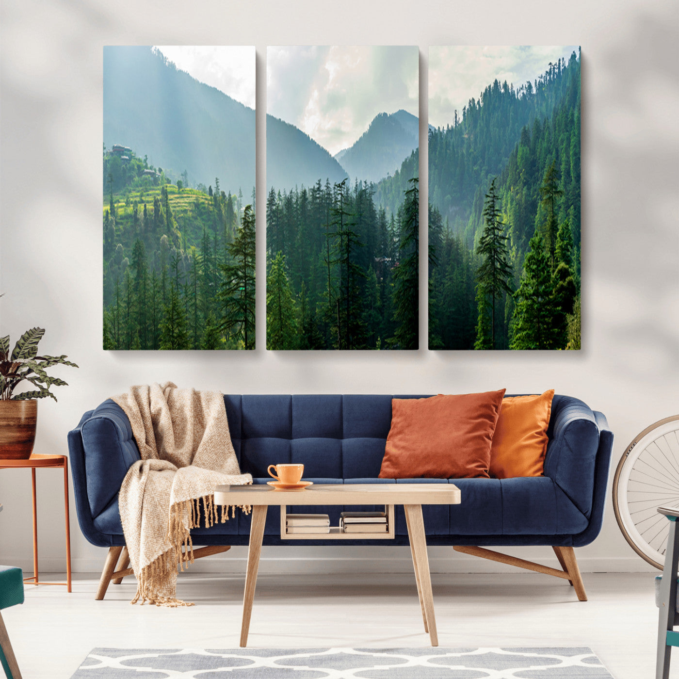 83417191-MGV-CV-36X24-Misty Mountain Forest Wall Art – Pine Tree Landscape Canvas Print, Nature Photography Panorama, Tranquil Green Forest Décor for
