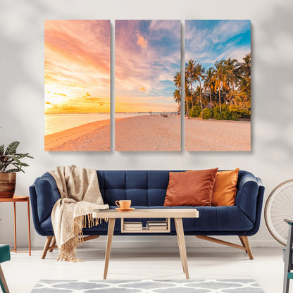 41542880-MGV-CV-36X24-Tropical Beach Wall Art Canvas Print, Framed Palm Trees Art Picture Print, Sunset Shore Perfect Tropical Coastal Decor Artwork