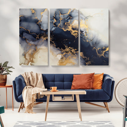 41136487-MGV-CV-36X24-Black Marble Wall Art Canvas Print, Framed Gold Veins Art Picture Print, Abstract Texture Perfect Moody Luxe Decor Artwork