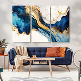 60283636-MGV-CV-36X24-Blue Gold Flow Wall Art Canvas Print, Framed Marble Texture Art Picture Print, Elegant Splash Perfect Elegant Abstract Decor