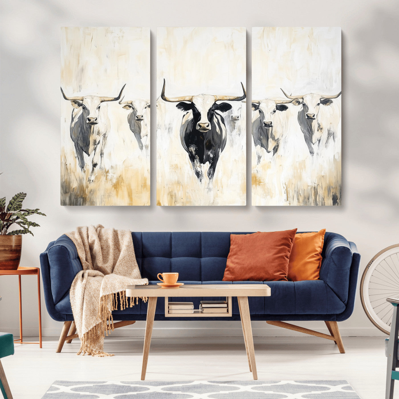 40397799-MGV-CV-36X24-Texas Longhorn Wall Art Canvas Print, Framed Rustic Herd Art Picture Print, Western Bull Perfect Neutral Western Decor Artwork