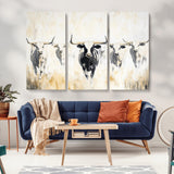 40397799-MGV-CV-36X24-Texas Longhorn Wall Art Canvas Print, Framed Rustic Herd Art Picture Print, Western Bull Perfect Neutral Western Decor Artwork