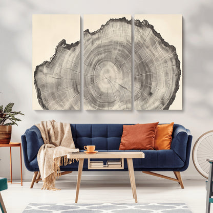 98921313-MGV-CV-36X24-Tree Ring Wall Art Canvas Print, Framed Wood Slice Art Picture Print, Minimalist Wood Perfect Rustic Academic Decor Artwork