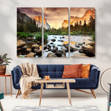 90956031-MGV-CV-36X24-Yosemite Valley Wall Art – Scenic Mountain River Landscape Canvas Print, Nature Photography for Living Room, Bedroom, Cabin,