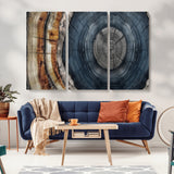 91368647-MGV-CV-36X24-Smoky Blue Tree Ring Wall Art – Rustic Wood Cross Section Canvas Print, Modern Nature Inspired Decor for Living Room, Office, or