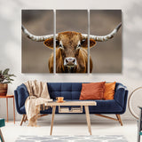 12179171-MGV-CV-36X24-Texas Longhorn Wall Art Canvas Print, Framed Brown Bull Art Picture Print, Lone Cattle Perfect Rustic Western Decor Artwork
