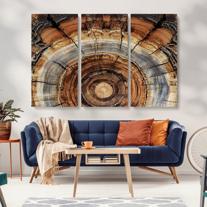 15184146-MGV-CV-36X24-Tree Rings Wall Art Canvas Print, Framed Wood Texture Art Picture Print, Rustic Pattern Perfect Rustic Organic Decor Artwork