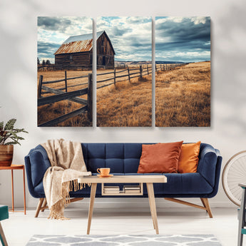 69356982-MGV-CV-36X24-Old Barn Wall Art Canvas Print, Framed Rustic Fence Art Picture Print, Wooden Farmhouse Perfect Rustic Farmhouse Decor Artwork