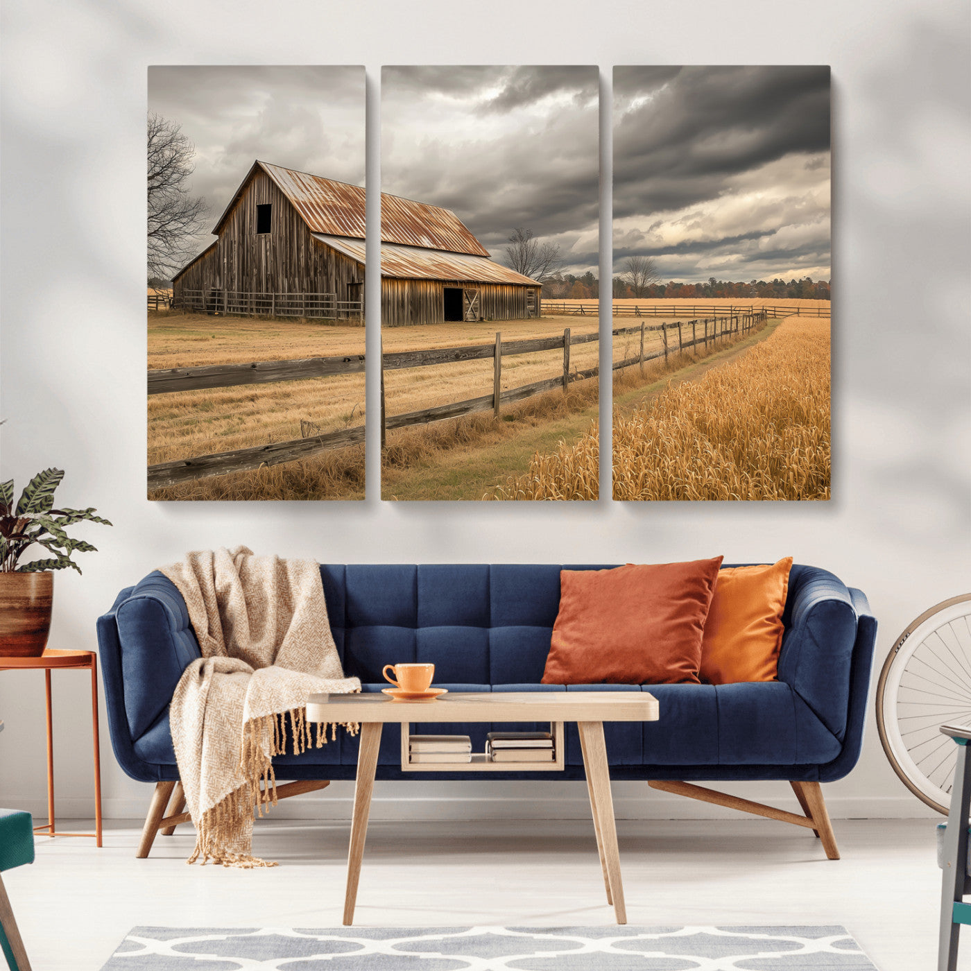 26821575-MGV-CV-36X24-Old Barn Wall Art Canvas Print, Framed Rustic Barn Art Picture Print, Moody Farm Perfect Rustic Farmhouse Decor Artwork