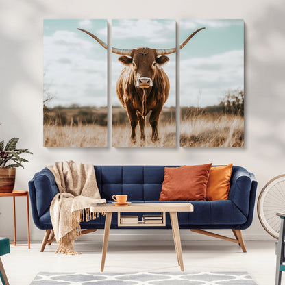 39350715-MGV-CV-36X24-Texas Longhorn Wall Art Canvas Print, Framed Longhorn Cow Art Picture Print, Western Cattle Perfect Rustic Western Decor Artwork