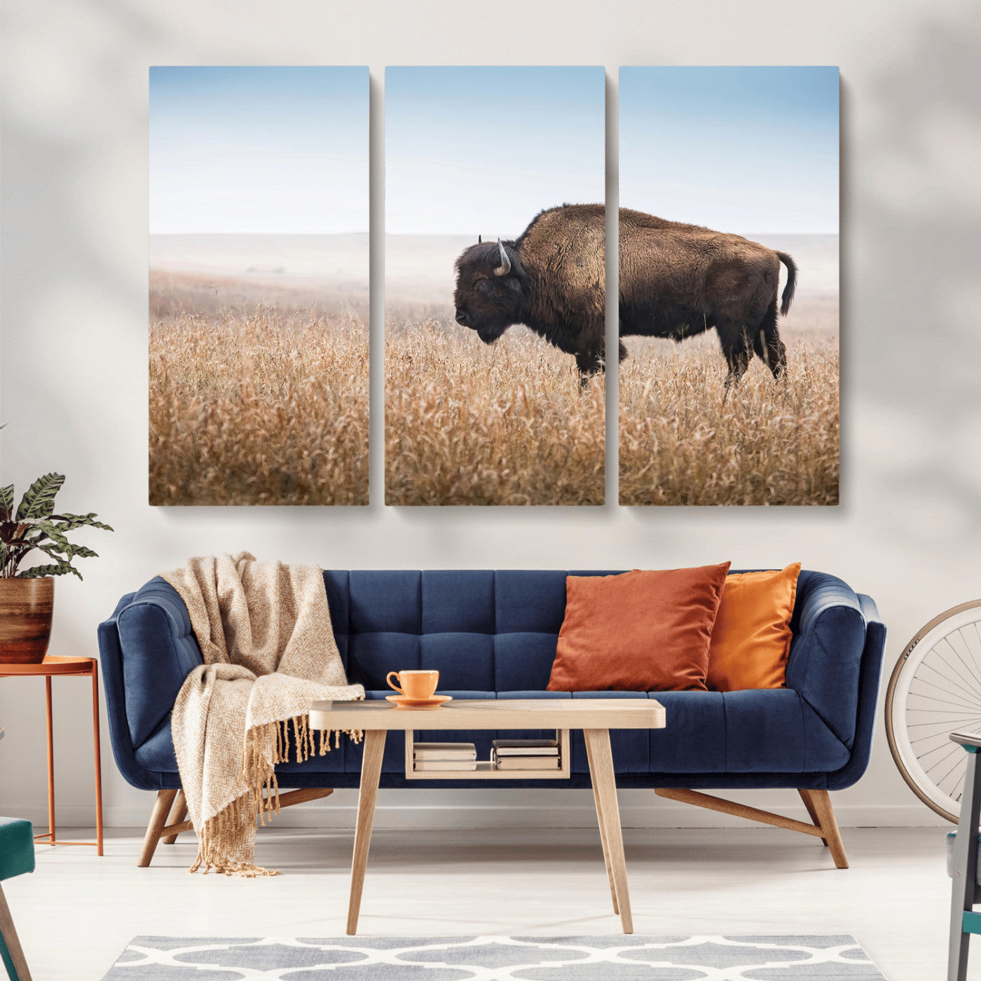 91267849-MGV-CV-36X24-Wild Bison Wall Art Canvas Print, Framed Bison in Prairie Art Picture Print, Rustic Western Perfect Rustic Western Decor Artwork
