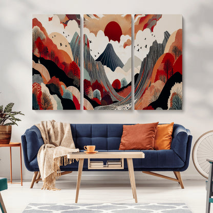 59495752-MGV-CV-36X24-Abstract Mountain Wall Art Canvas Print, Framed Vibrant Landscape Art Picture Print, Nature Drawing Perfect Contemporary