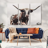 95249234-MGV-CV-36X24-Texas Longhorn Wall Art Canvas Print, Framed Spotted Bull Art Picture Print, Horned Cattle Perfect Rustic Farmhouse Decor Artwork